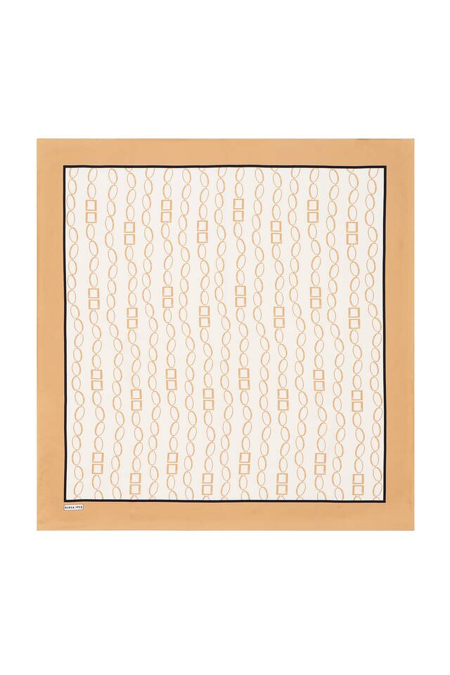 Gold Chain Pattern Twill Silk Square Scarf - 2