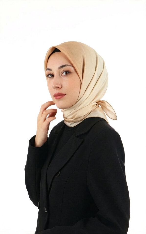 Gold Cream Degrade Sura Silk Square Scarf 