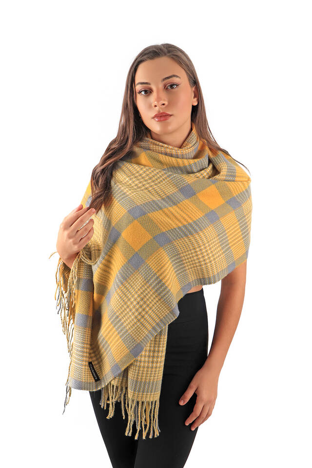 Gold Gray Patterned Winter Shawl - 2