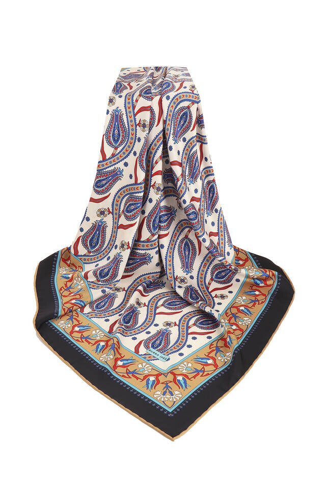 Gold Ivy Tulip Pattern Silky Square Scarf - 3