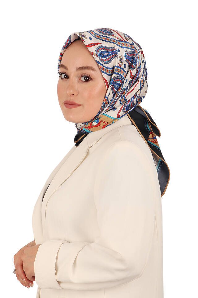 Gold Ivy Tulip Pattern Silky Square Scarf - 2