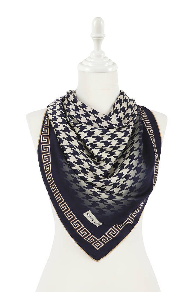 Gold Navy Blue Crowbar Silk Square Scarf - 2