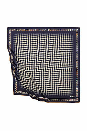 Gold Navy Blue Crowbar Silk Square Scarf 