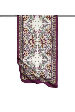 Gold Plum Tile Tulip Pattern Narrow Silky Foulard 