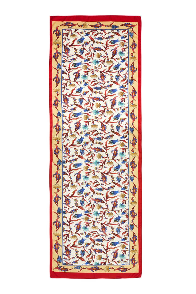 Gold Red Carnation Tulip Pattern Wide Silky Foulard - 4