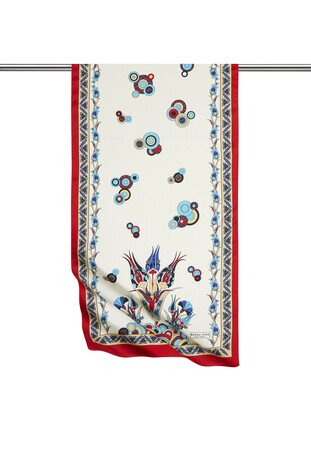 Gold Red Cintemani Pattern Narrow Silky Foulard 