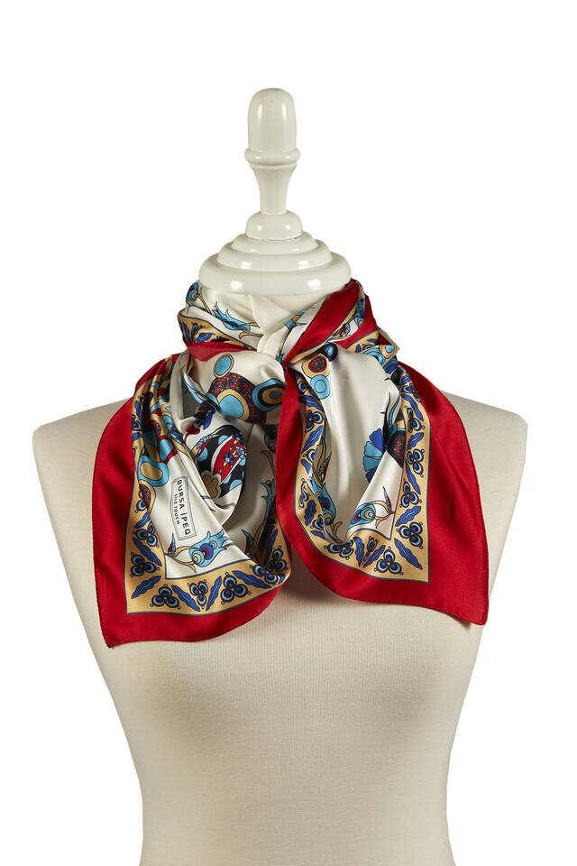 Gold Red Cintemani Pattern Narrow Silky Foulard - 2