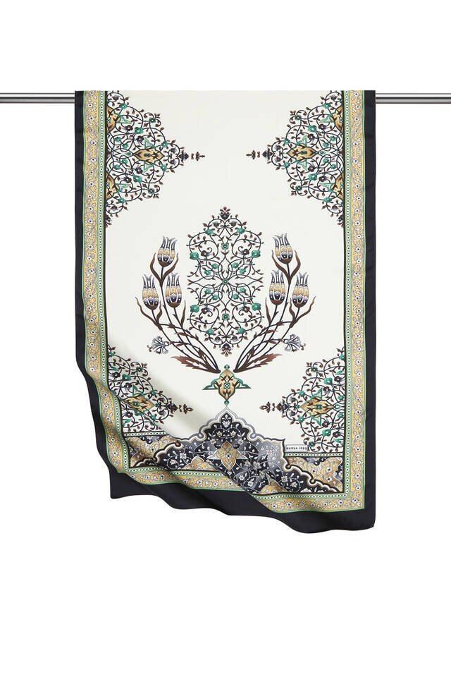 Gold Siyah Şamdan Desen Geniş İpeksi Fular 