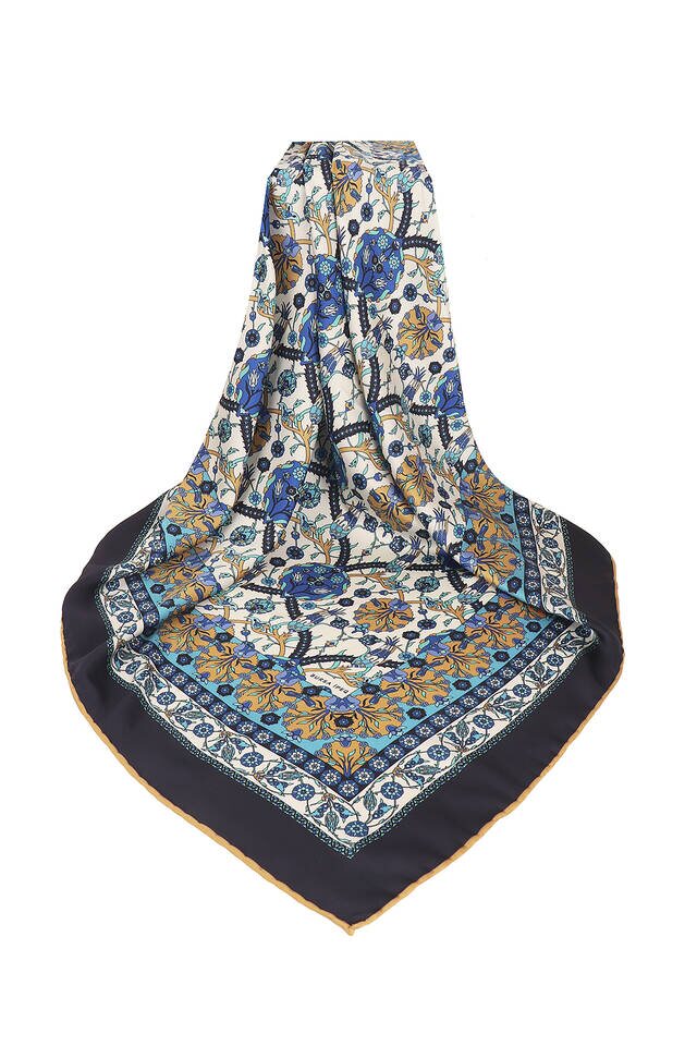 Gold Tile Tulip Pattern Silky Square Scarf - 3