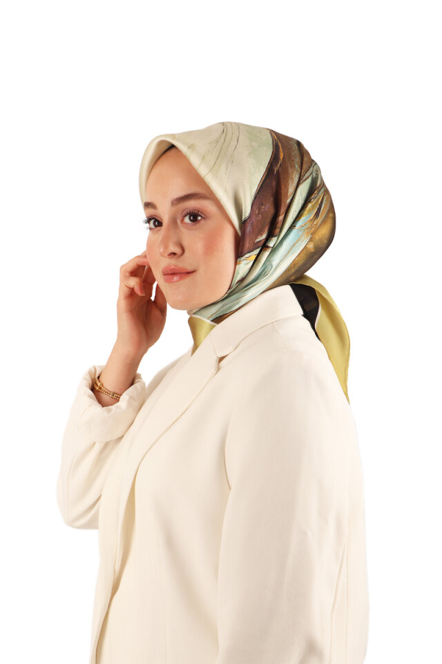 وشاح سورا من الحرير بنقشة الجرانيت الأخضر الحمضي 