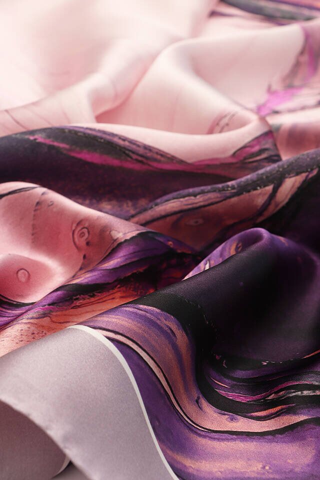 Lila Granit Desen Sura İpek Eşarp - 3