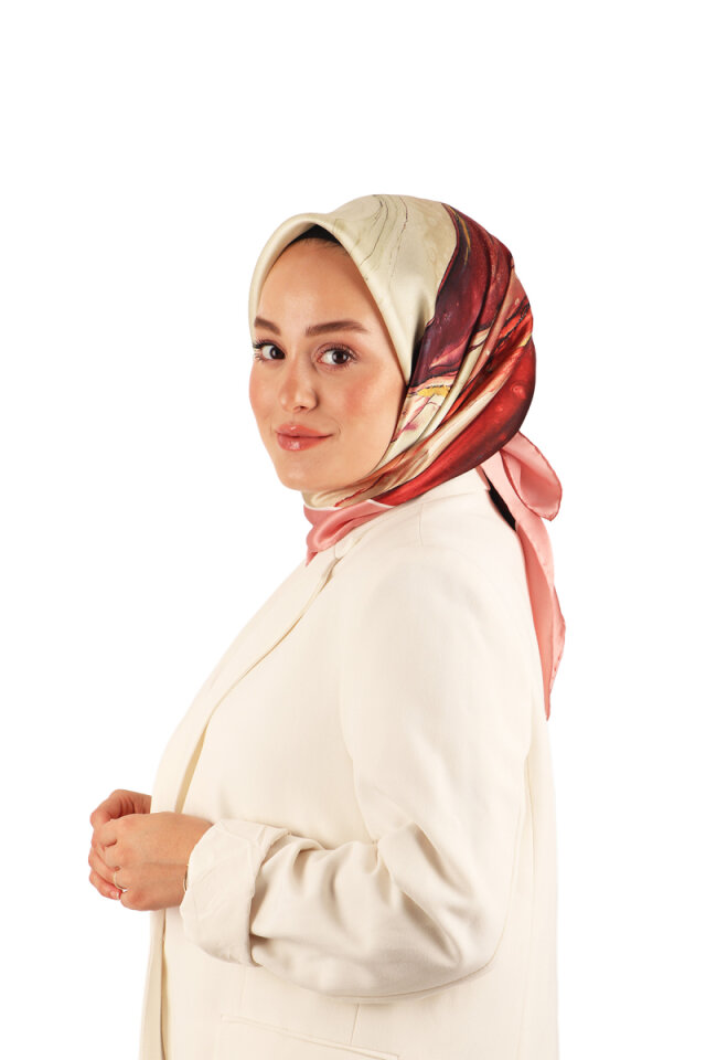 وشاح حرير سورة بنمط الجرانيت السلمون 