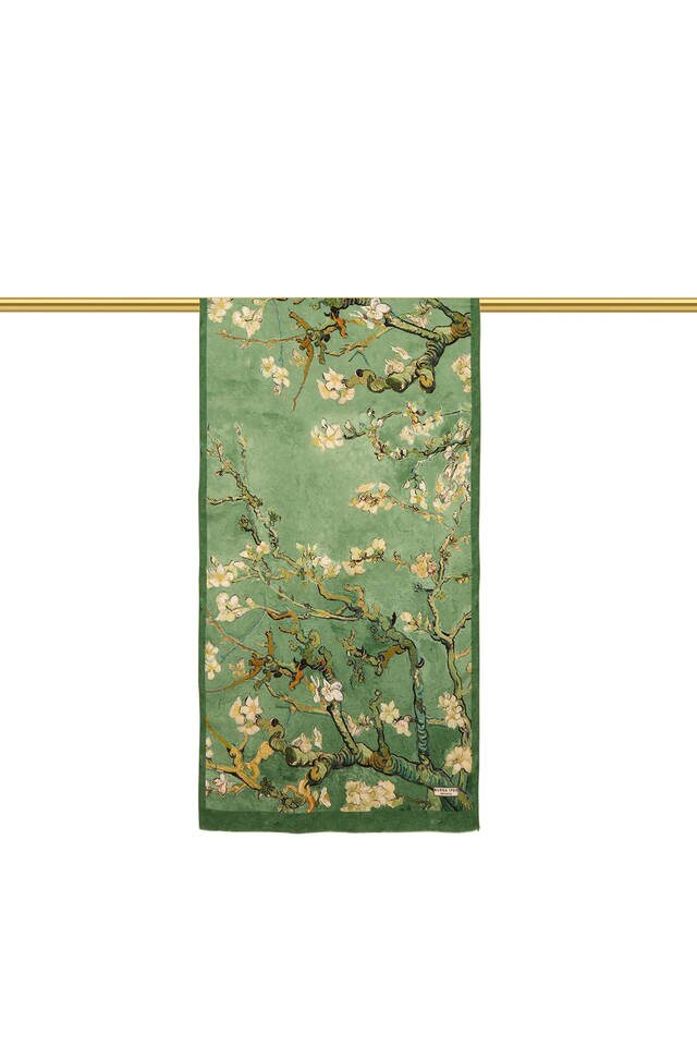 Grass Green Almond Blossom Silk Foulard - 3