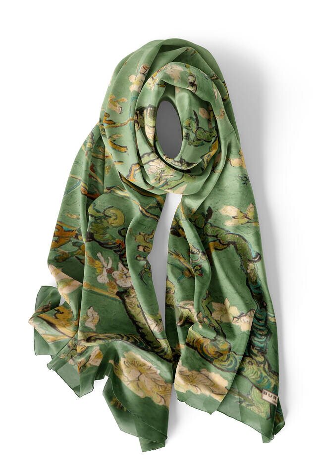 Grass Green Almond Blossom Silk Foulard - 4