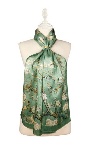 Grass Green Almond Blossom Silk Foulard 