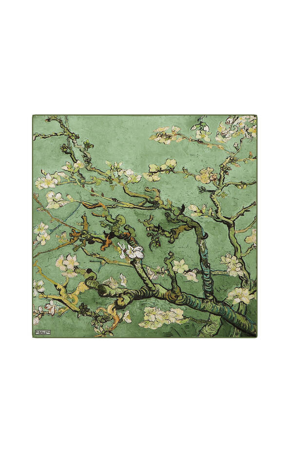 Grass Green Almond Blossom Silk Pocket Square - Bursa İpek
