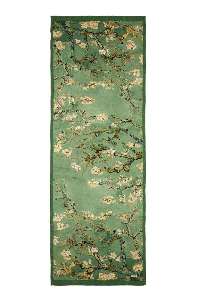 Grass Green Almond Blossom Silk Scarf - 4
