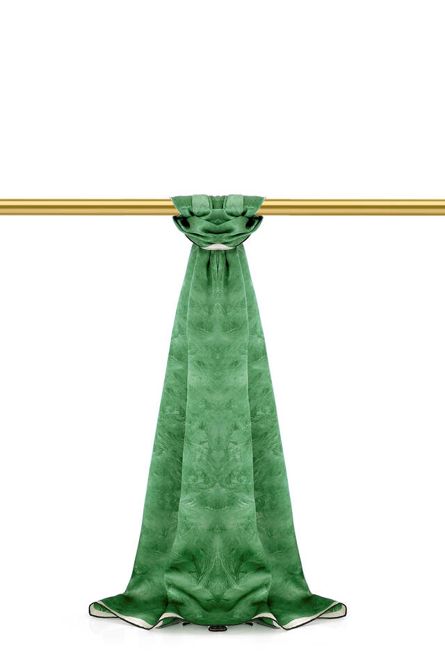 Grass Green Brush Pattern Silk Scarf - 1