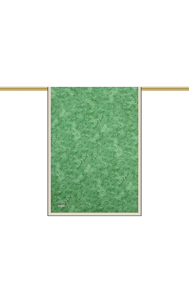 Grass Green Brush Pattern Silk Scarf - Bursa İpek