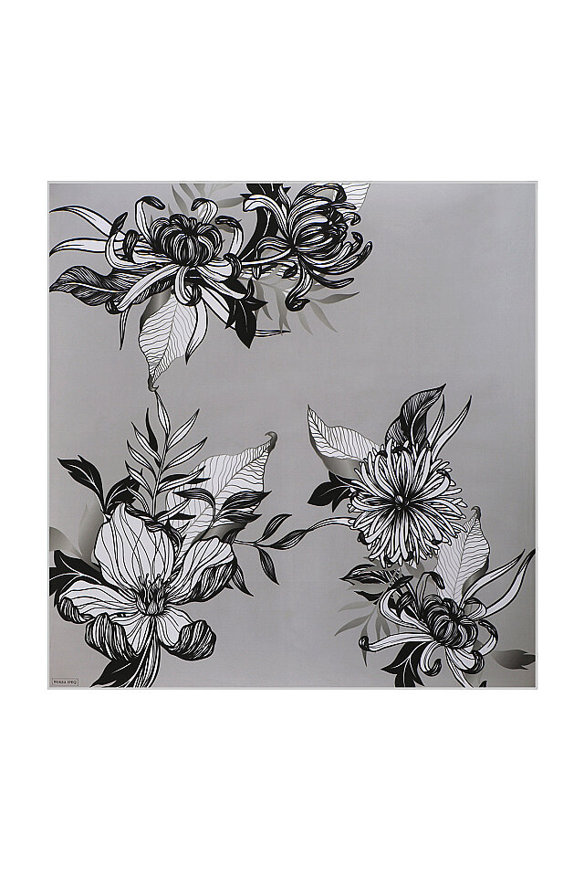 Gray Age Pattern Twill Silk Square Scarf - Bursa İpek