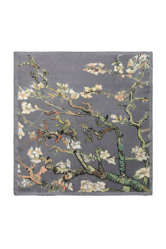 Gray Almond Blossom Pattern Silky Pocket Square 