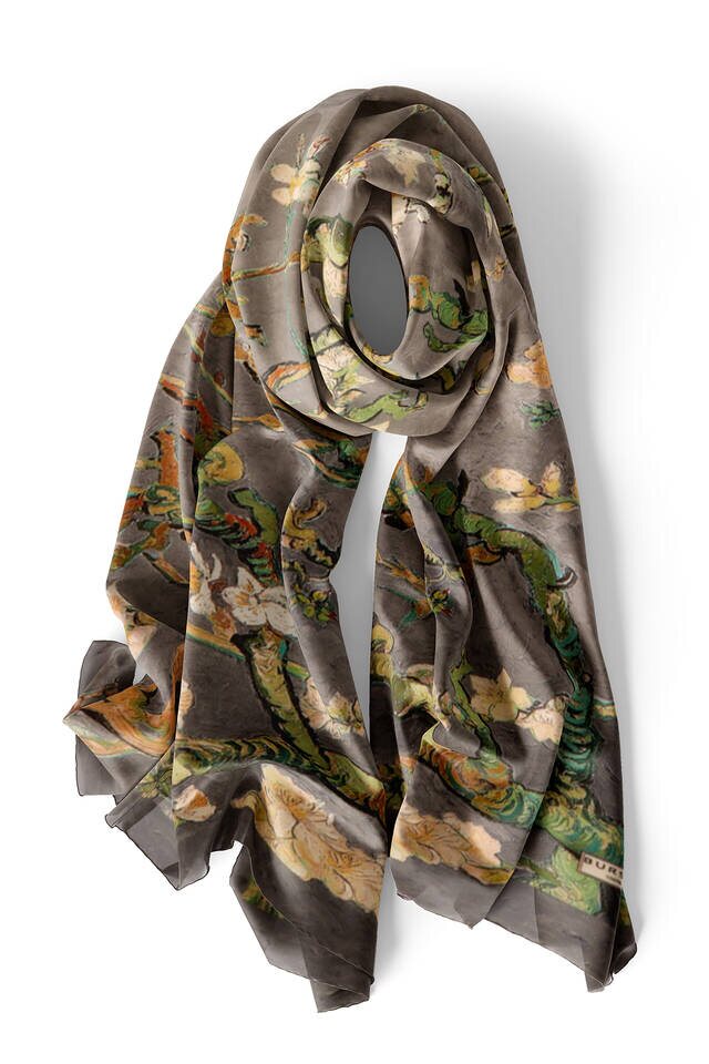 Gray Almond Blossom Silk Foulard - 3