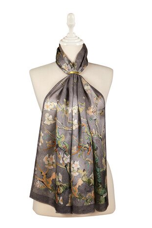 Gray Almond Blossom Silk Foulard 