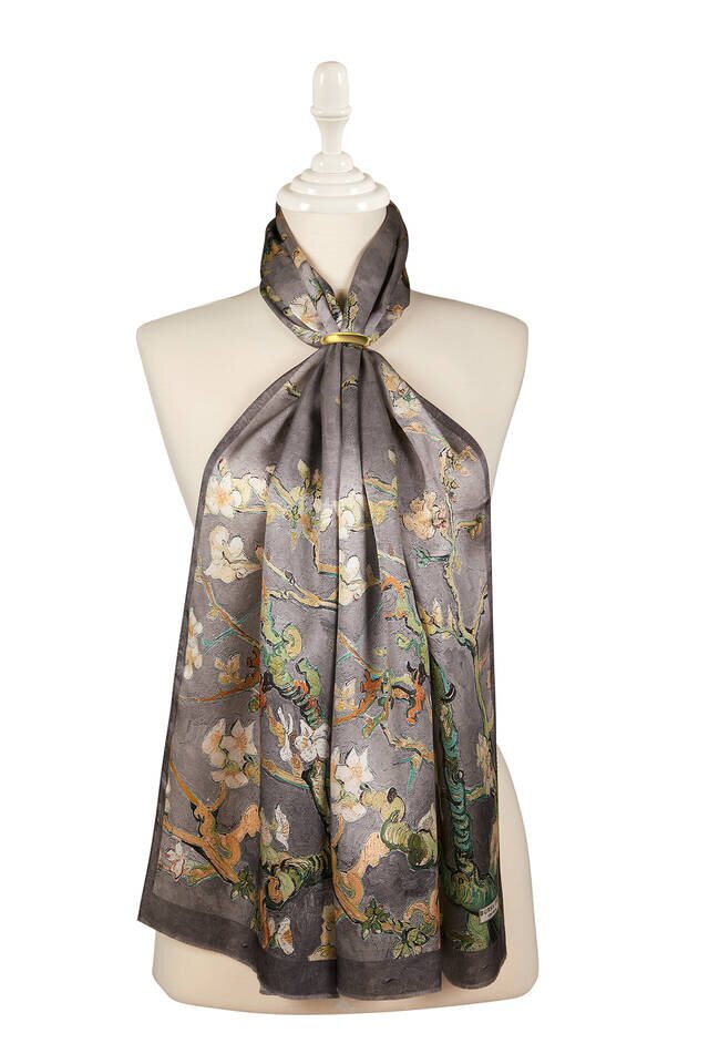 Gray Almond Blossom Silk Foulard - Bursa İpek