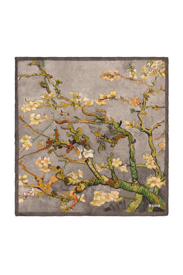 Gray Almond Blossom Silk Pocket Square 
