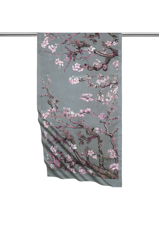 Gray Almond Blossom Silky Foulard - Bursa İpek