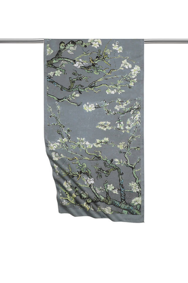 Gray Almond Blossom Silky Foulard - Bursa İpek