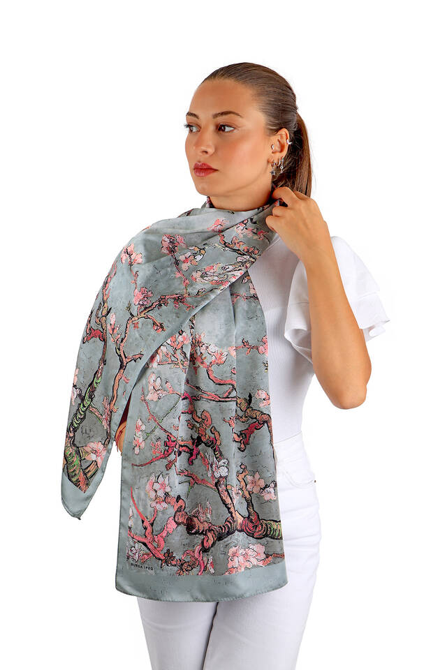 Gray Almond Blossom Silky Foulard - 2