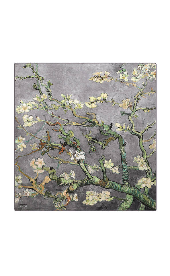 Gray Almond Blossom Sura Silk Square Scarf - 2