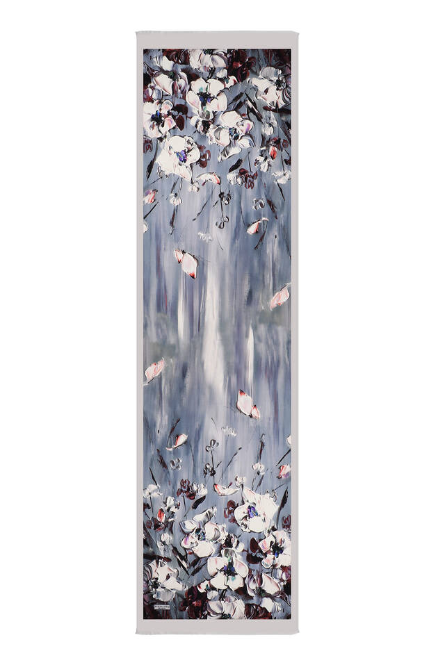 Gray Anemone Pattern Silk Foulard - 4