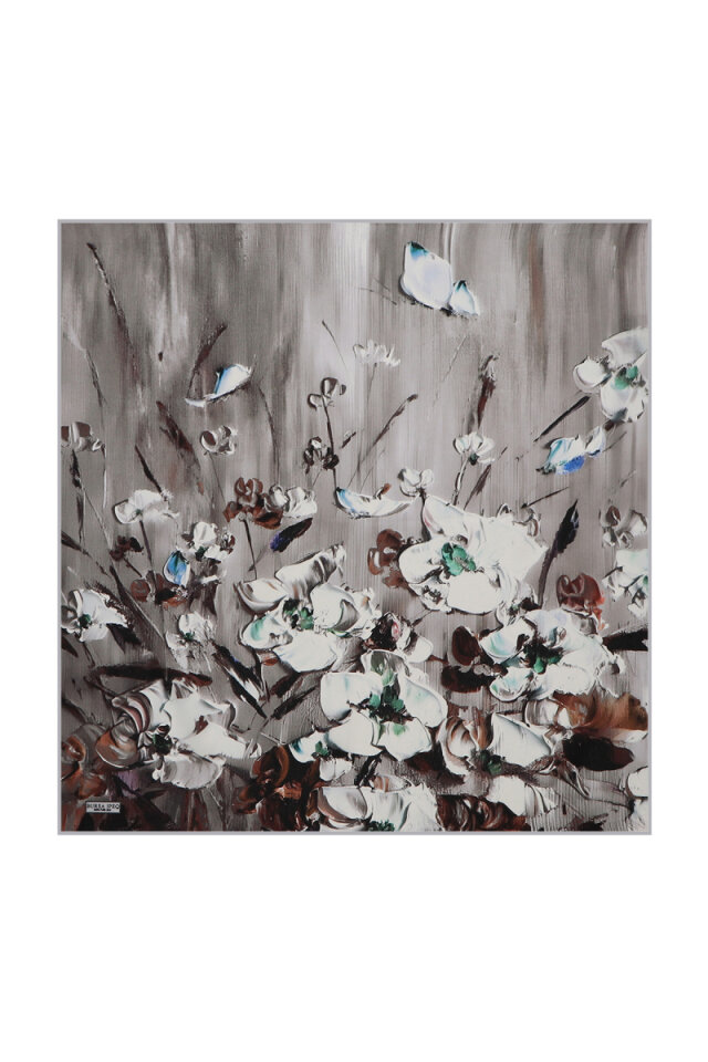 Gray Anemone Pattern Silk Pocket Square - Bursa İpek