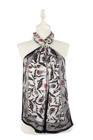 Gray Black Carnation Tulip Silk Foulard 