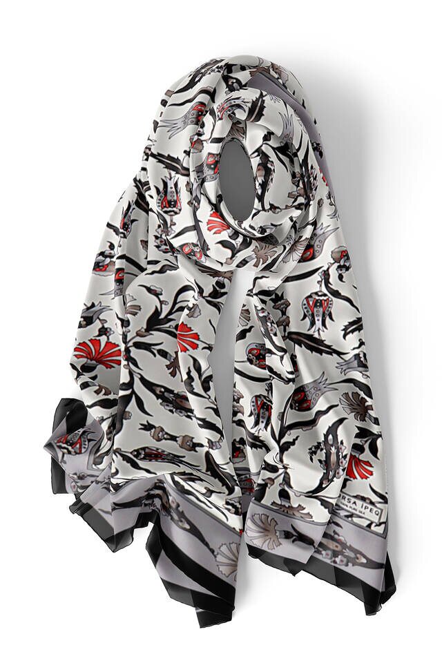 Gray Black Carnation Tulip Silk Foulard - 3