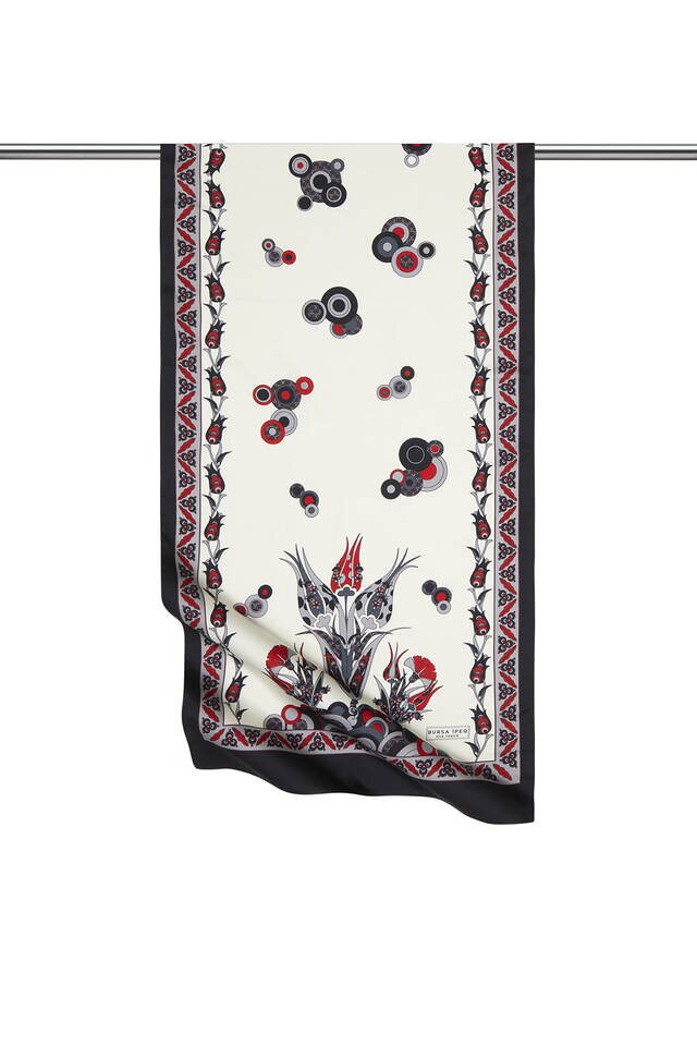 Gray Black Cintemani Pattern Narrow Silky Foulard 