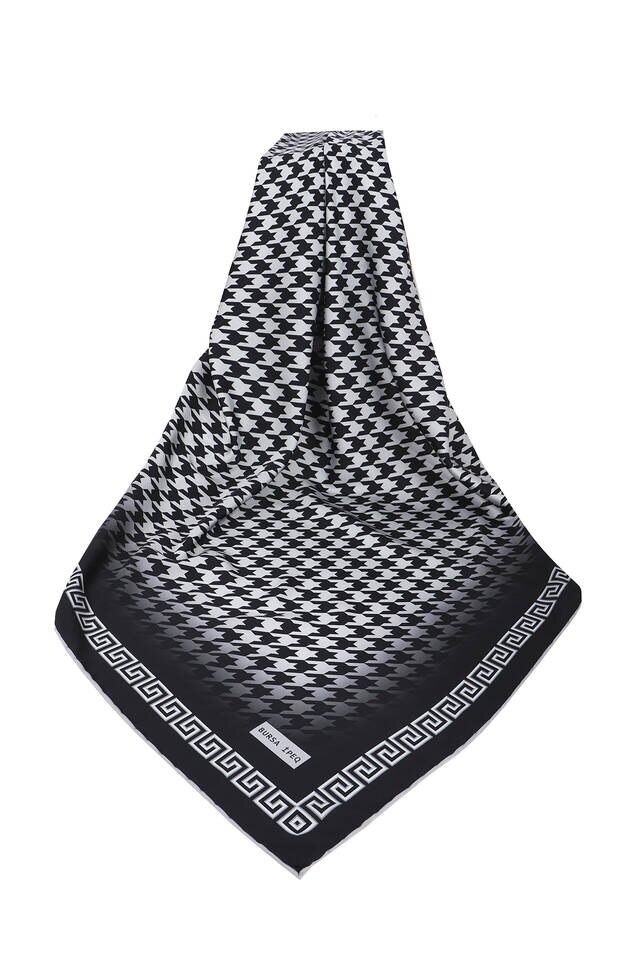 Gray Black Crowbar Silk Square Scarf - 3