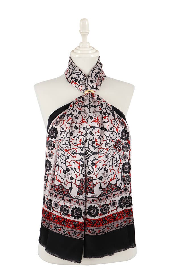 Gray Black Ivy Silk Foulard 