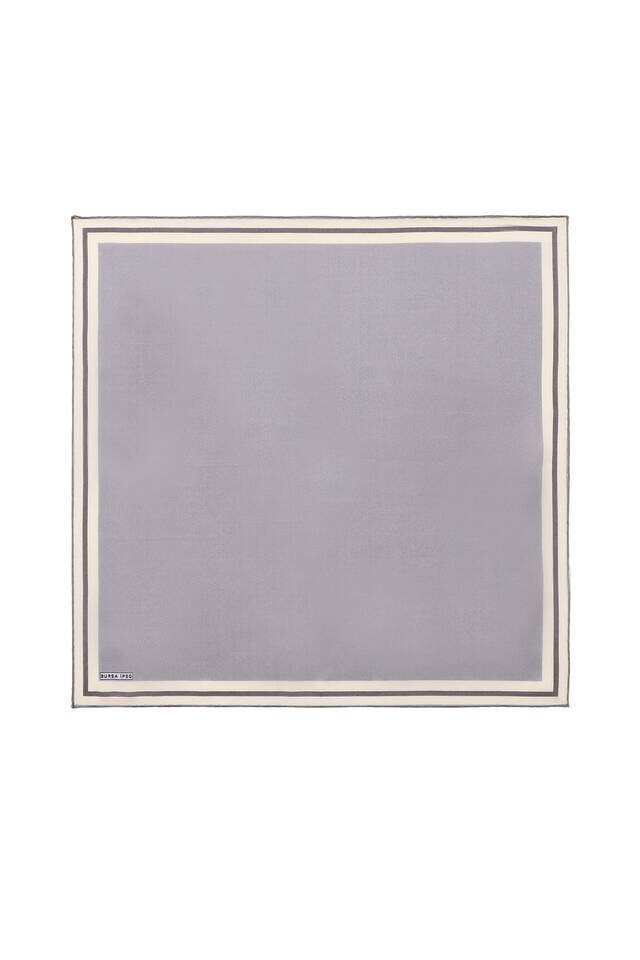 Gray Bordered Plain Silk Pocket Square - Bursa İpek