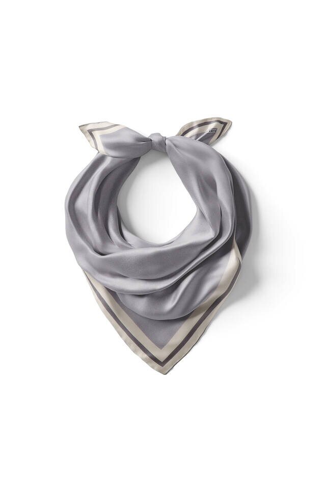 Gray Bordered Plain Silk Pocket Square - Bursa İpek