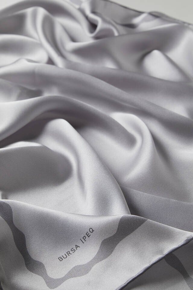 Gray Bordered Water Wave Silk Square Scarf - 3