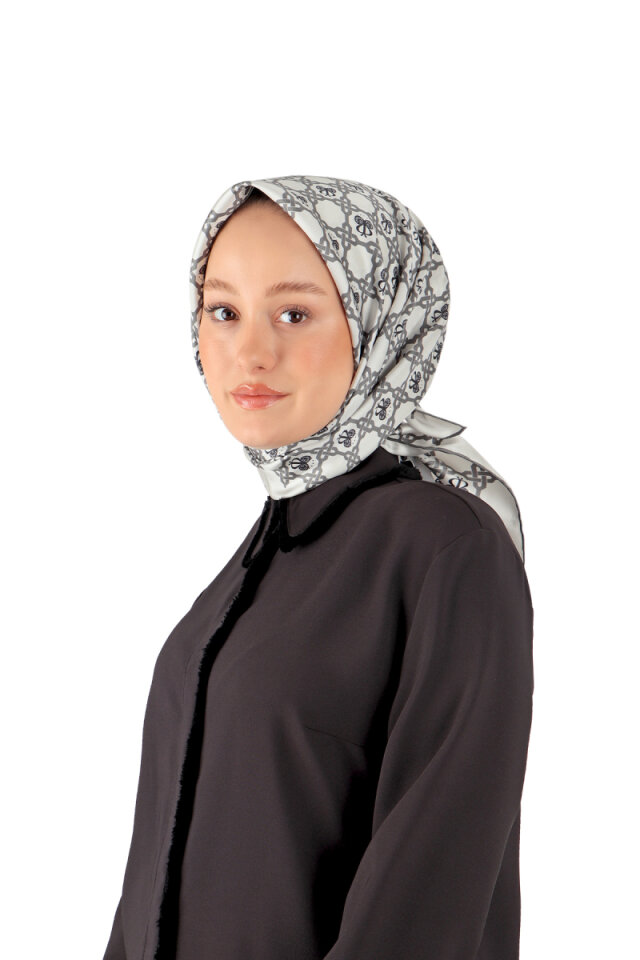 Gray Chain Monogram Twill Silk Square Scarf 