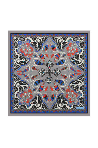 Gray Çintemani Carnation Pattern Silky Pocket Square 