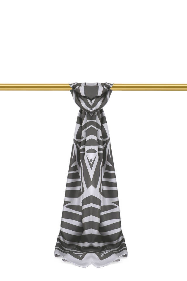 Gray Crop Pattern Twill Silk Scarf 