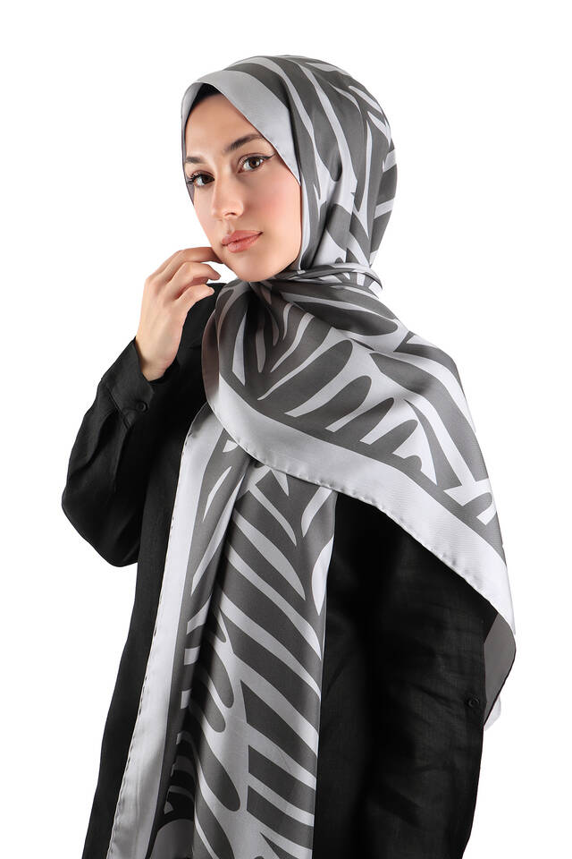 Gray Crop Pattern Twill Silk Scarf - 2