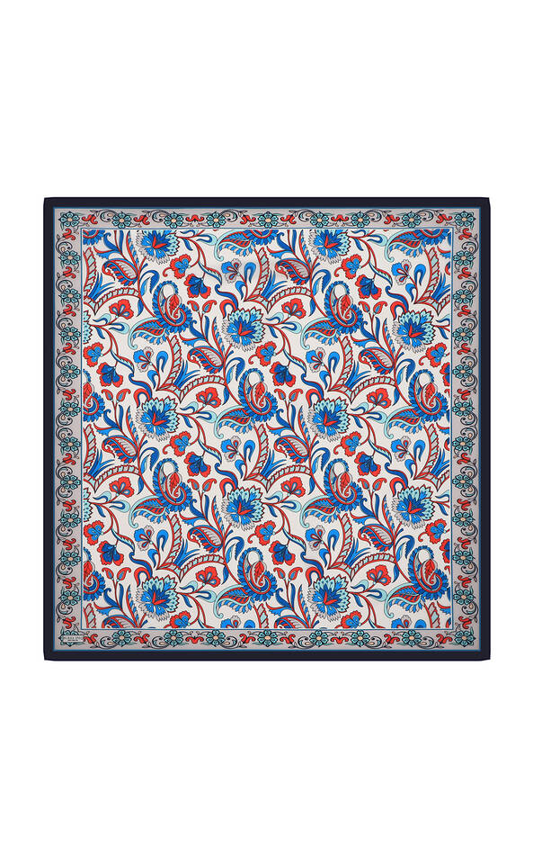 Gray Floral Pattern Voile Silk Square Scarf - 3