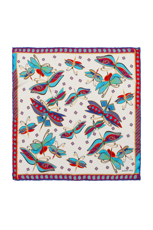 Gray Fuchsia Patterned Silky Pocket Square - 1