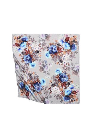 Gray Fulya Pattern Silky Square Scarf 
